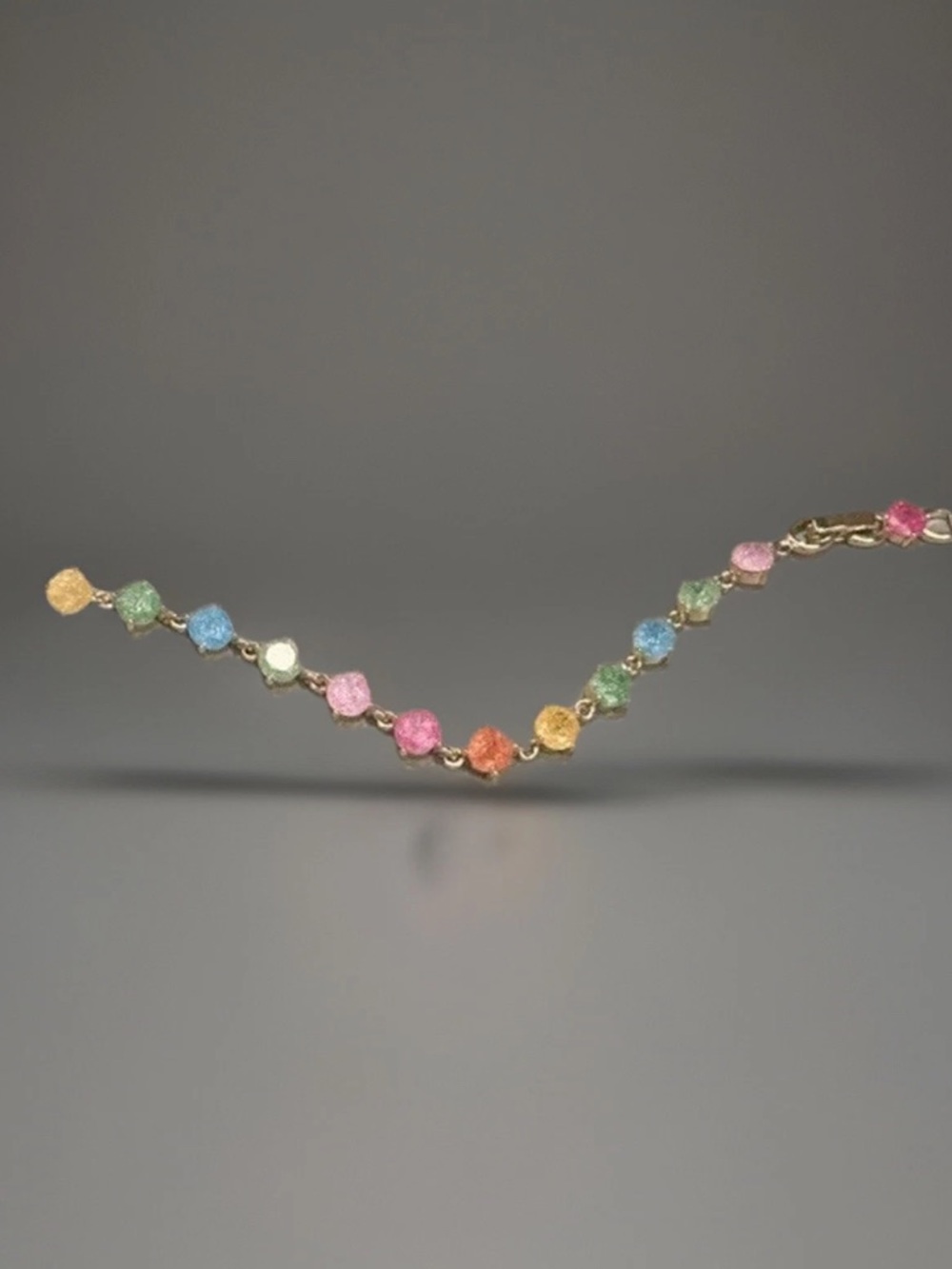Gold Plated Rainbow Druzy Style Bracelet Colorful Gemstone Link Bracelet - Picture 6 of 10